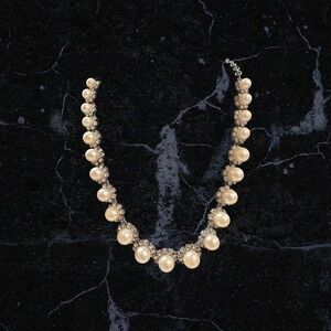 Faux Pearl Diamond Necklace, Earrings and Ring Set. Lovely & Elegant Costume